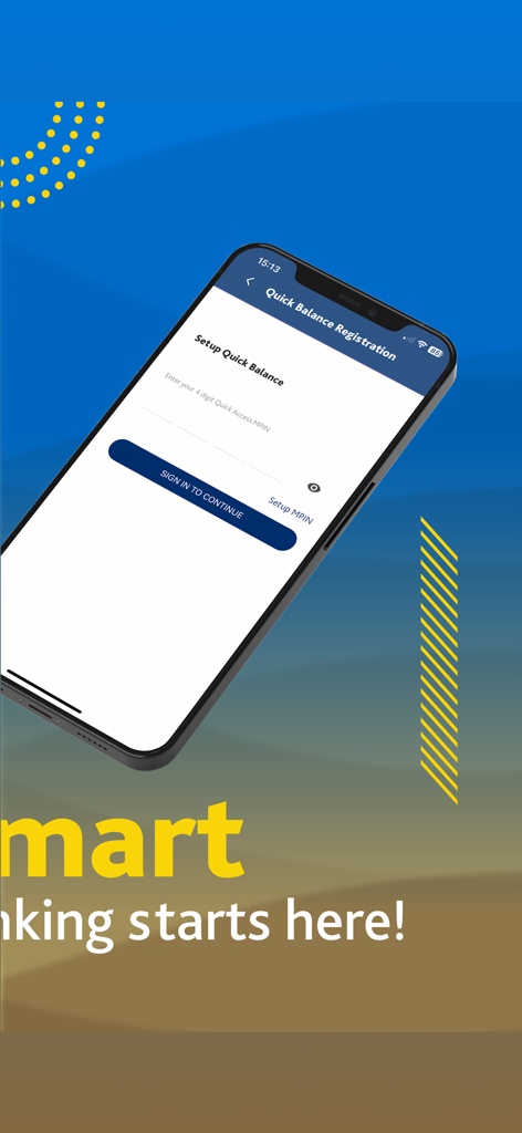 Exim Online Banking - Personal - Mobile screen showing the Quick Balance Registration and MPIN setup page for Exim Online Banking.