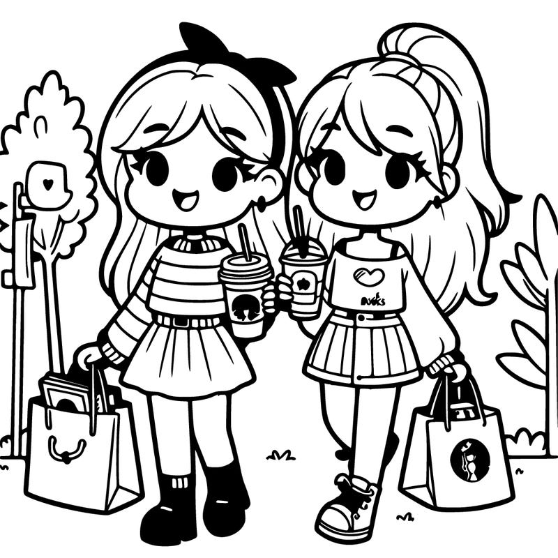 two girls at the mall with starbucks and bags of stuff