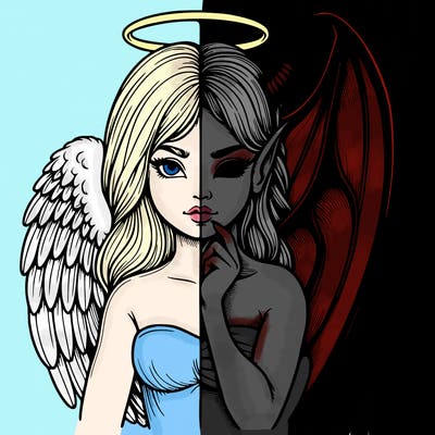 realistic angel half demon