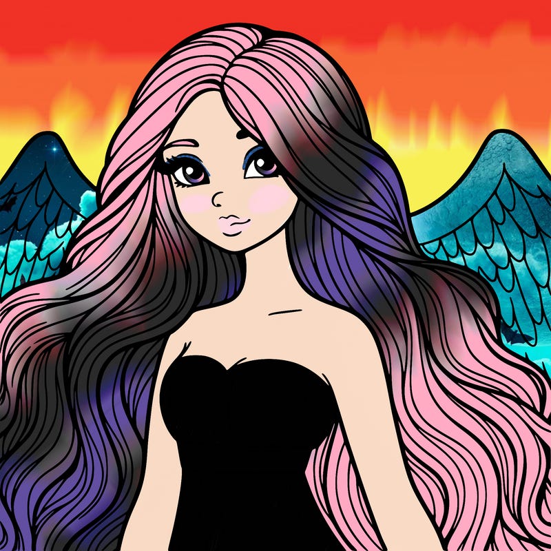 a realistic female angel with long locks