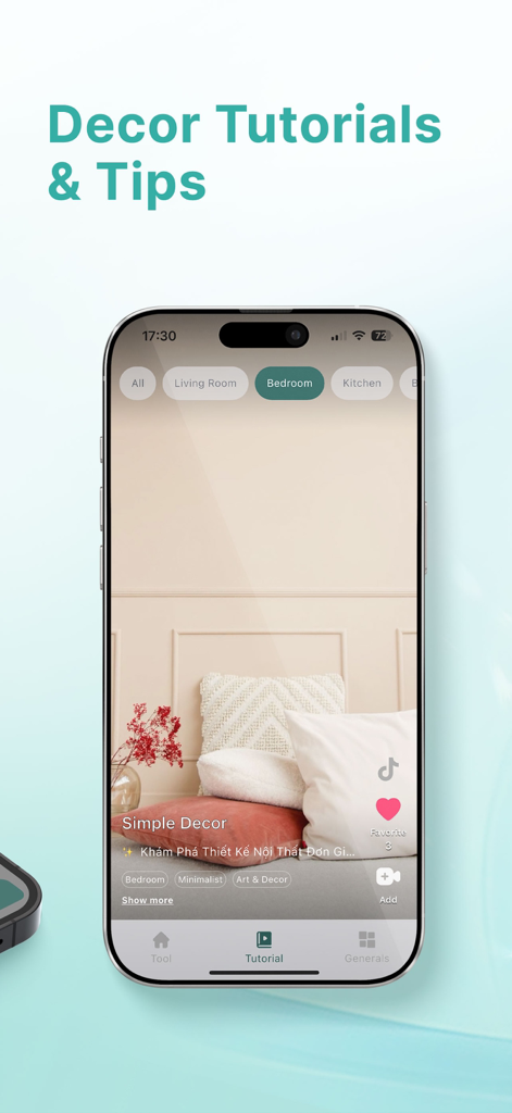 HomeVibe – AI Home Design - HomeVibe app interface showcasing home decor tutorials and interior design tips for a bedroom