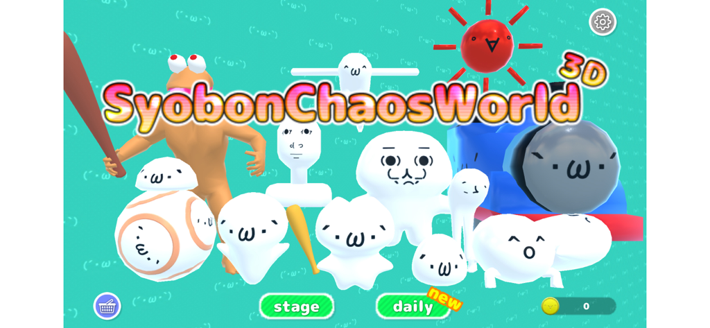 Menu principal de Syobon Chaos World 3D mostrando vários personagens de memes e botões de modo de jogo