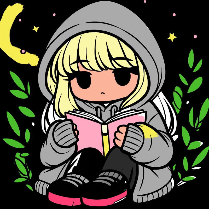 girl in oversized hoodie reading a book