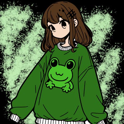 girl wearing frogging sweatshirt