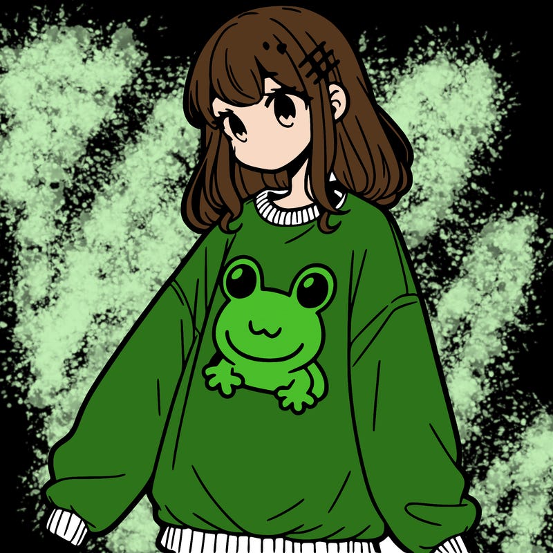 girl wearing frogging sweatshirt