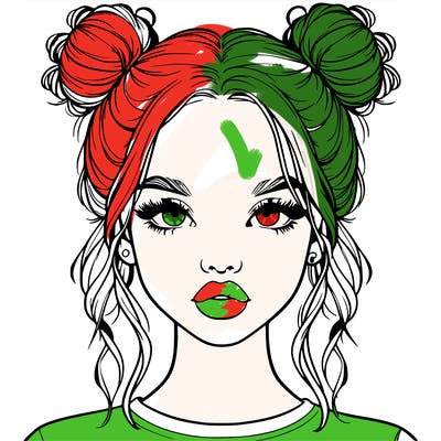 realistic girl with two buns in hair and lips