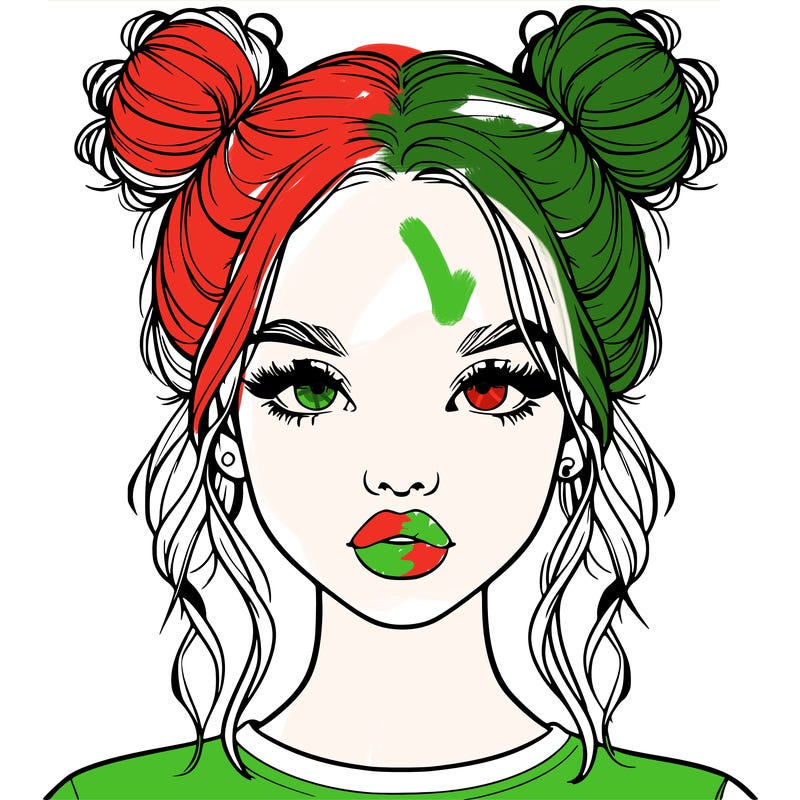 realistic girl with two buns in hair and lips