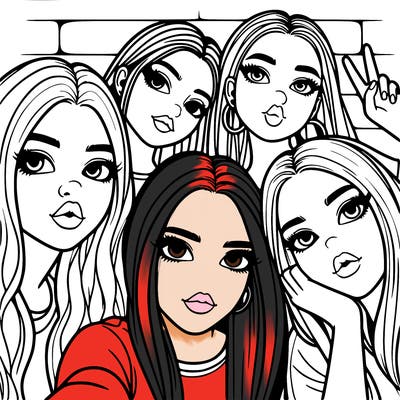 group of teen girls friends y2k up close in a selfie