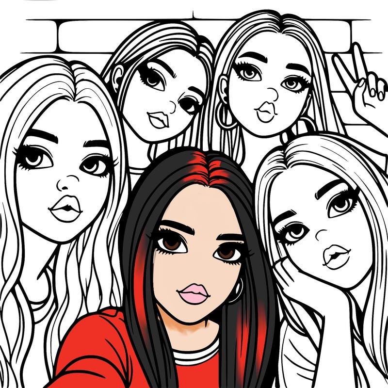 group of teen girls friends y2k up close in a selfie