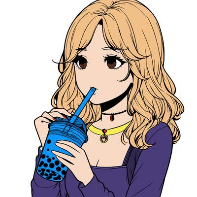 realistic girl drinking boba tea