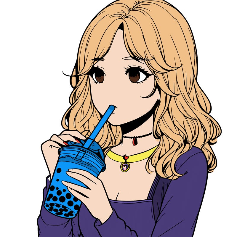 realistic girl drinking boba tea