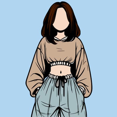 realistic girl faceless with baggy pants and a crop top