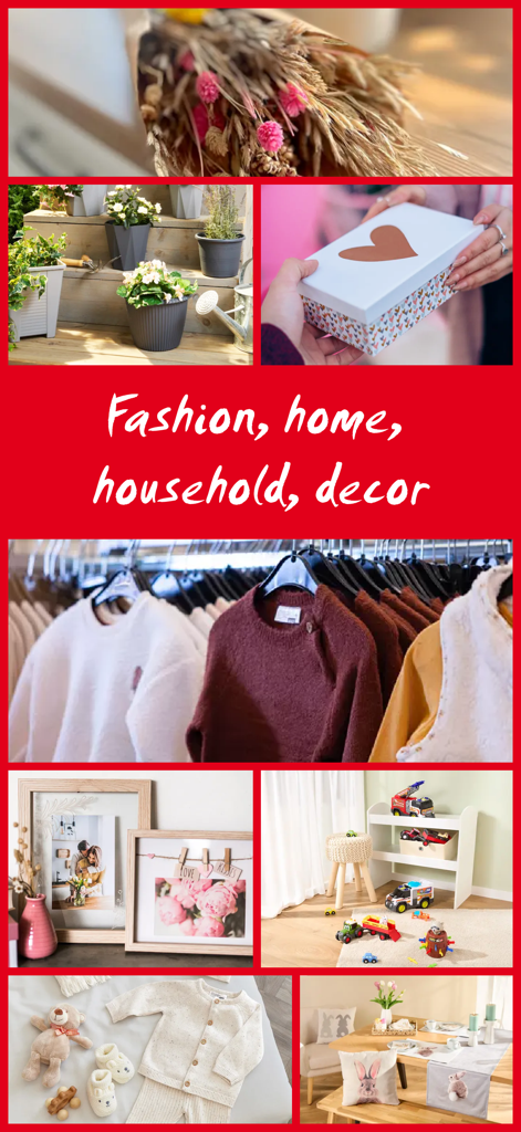 myKiK - Austria - Collage of lifestyle images showcasing fashion, home goods, household items, and decor from KiK.