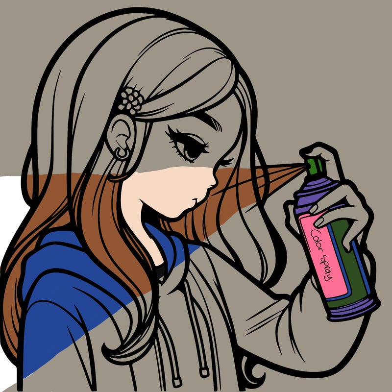 a realistic girl spray painting