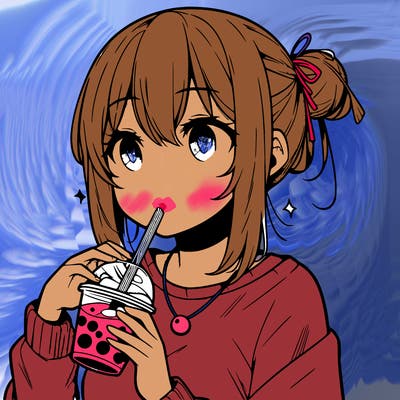 manga character drinking boba