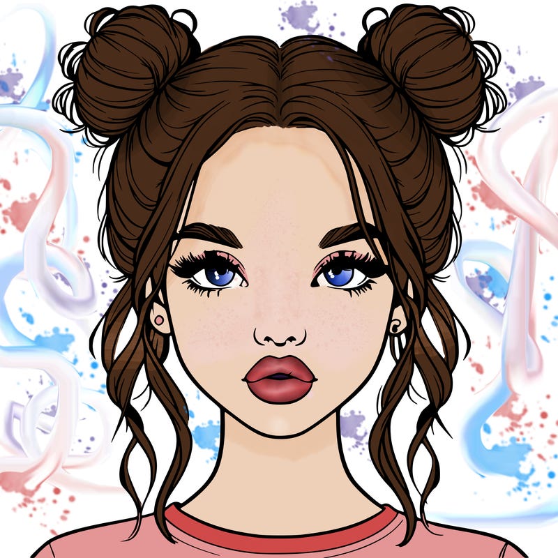 realistic girl with two buns in hair and lips