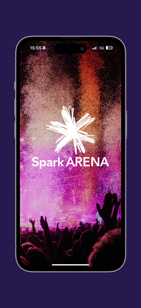 Spark Arena - Pantalla de inicio de la app Spark Arena que muestra una multitud en concierto y el logo