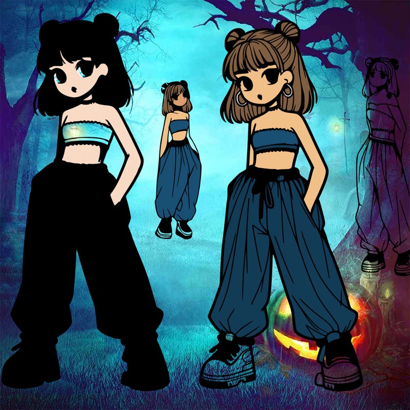 girl in crop topp and baggy pants