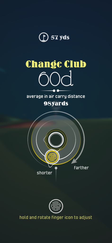 Interface for adjusting the shot distance of a 60 degree wedge in Stinger Golf using a circular touch dial