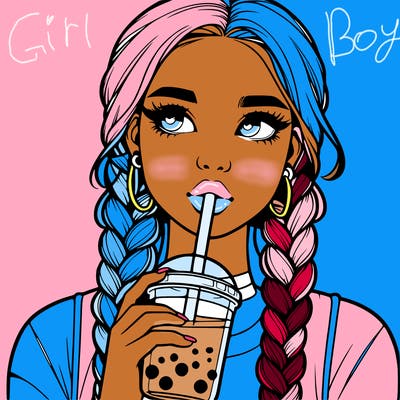 realistic girl with braided hair drinking boba