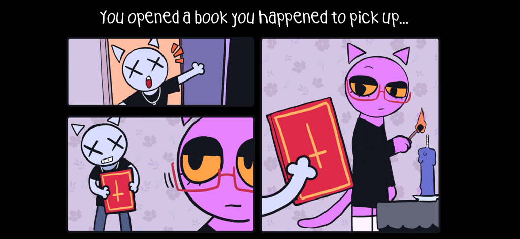 Urban Lore:The Beat District - Comic style illustration from Urban Lore showing stylized characters discovering a mysterious red book