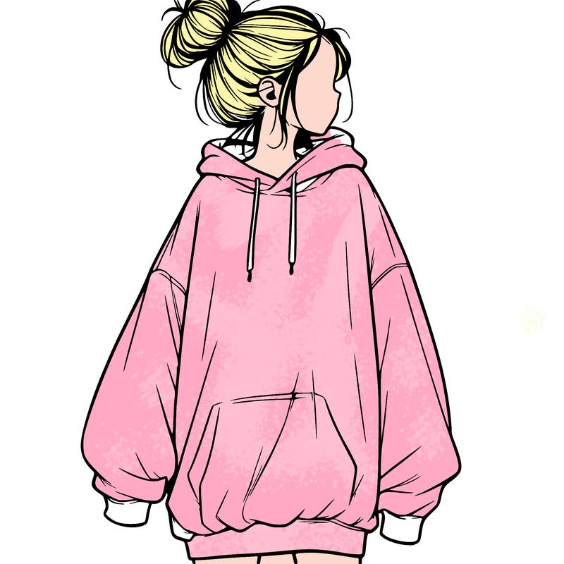 realistic girl with a oversized sweatshirt on and a bun