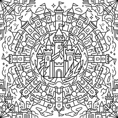 Embark on a creative journey with this captivating Pop Art castle mandala coloring page. Discover a unique blend of medieval grandeur and modern artistic flair, perfect for coloring enthusiasts.