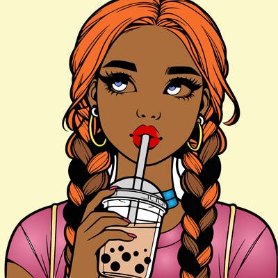 realistic girl with braided hair drinking boba