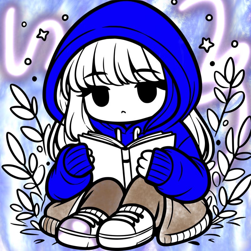 girl in oversized hoodie reading a book