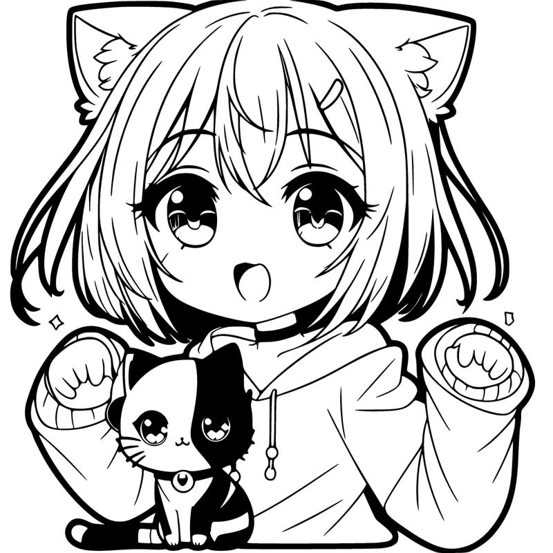 anime girl mixed with a cat