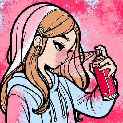 a realistic girl spray painting