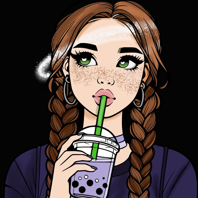 realistic girl with braided hair drinking boba
