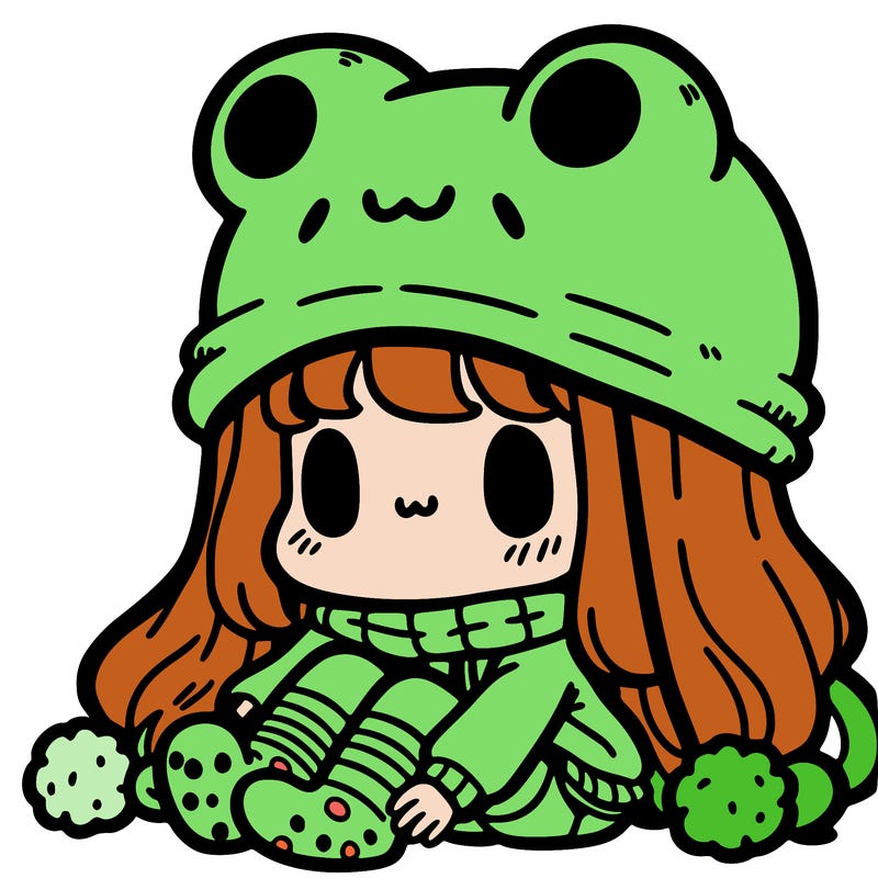a girl wearing a frog hat with frog socks