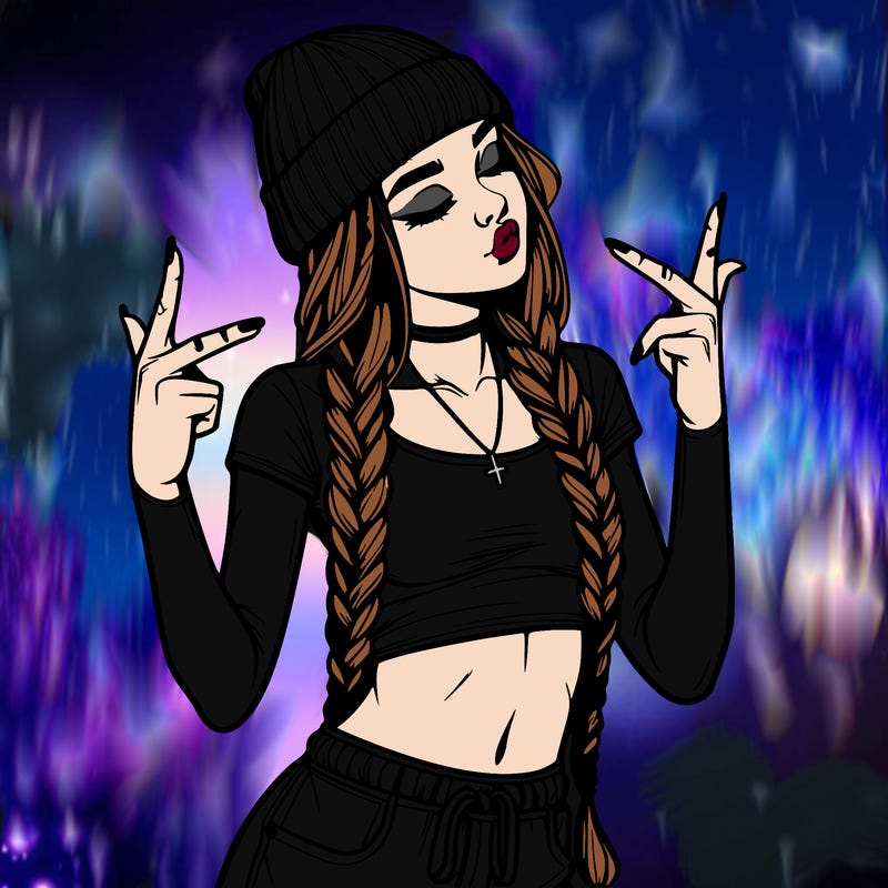 realistic teenage girl with braids and a beanie and crop top doing 🫶🏼