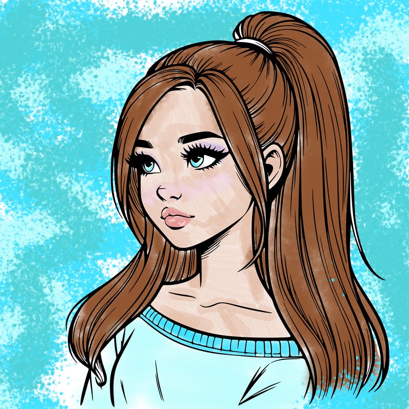 realistic girl with a high ponytail