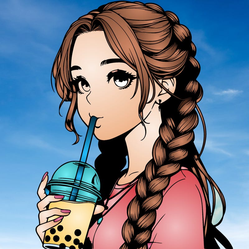 realistic girl with braided hair drinking boba