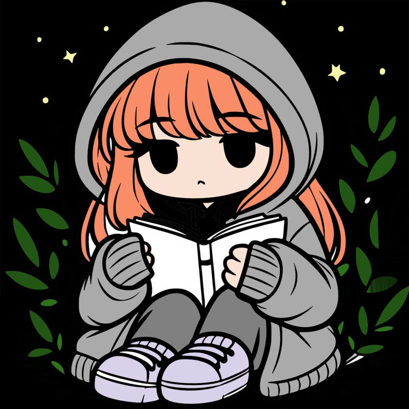 girl in oversized hoodie reading a book