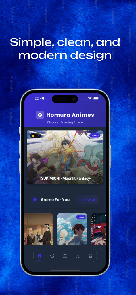 Homura Animes app on an iPhone displaying a clean and modern user interface for anime tracking