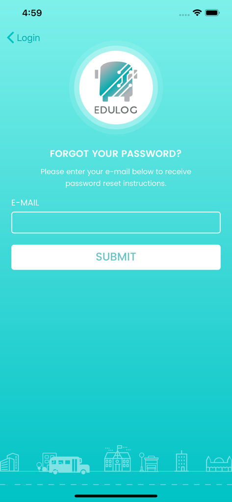 Edulog Parent Portal - Forgot password recovery screen for the Edulog Parent Portal mobile app
