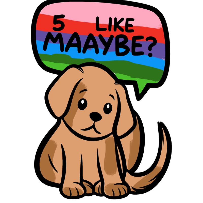 a puppy that says 5 like maybe