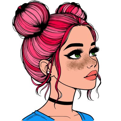 realistic girl with buns on the top of her head