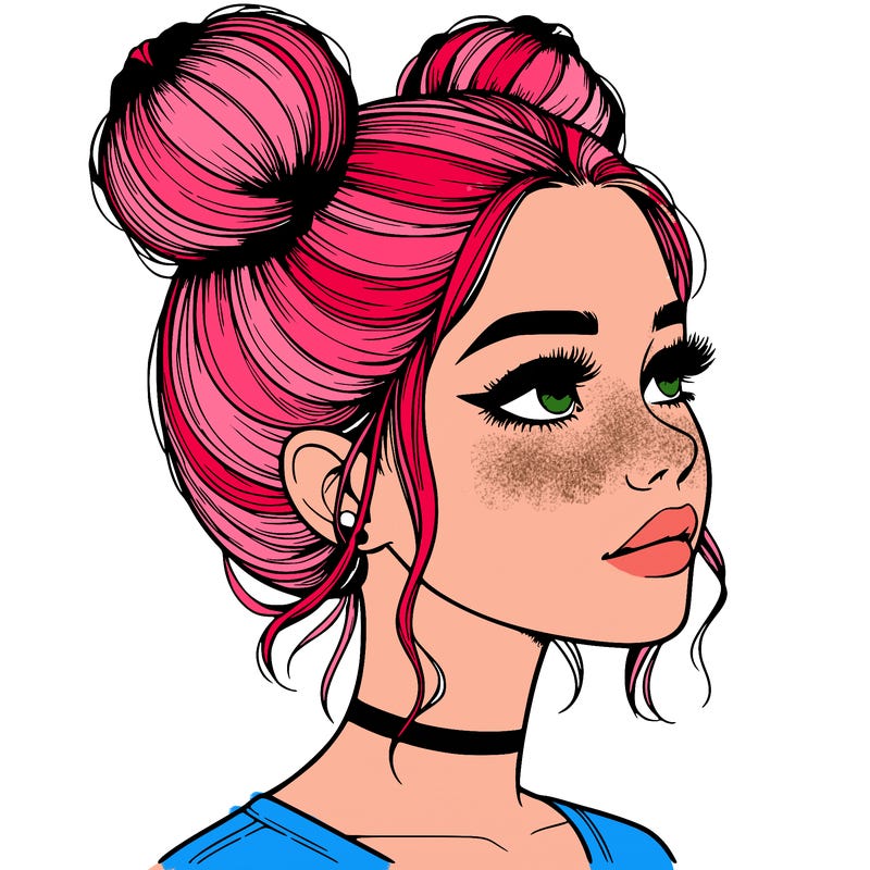 realistic girl with buns on the top of her head