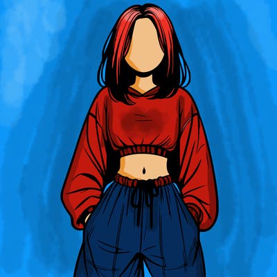 realistic girl faceless with baggy pants and a crop top