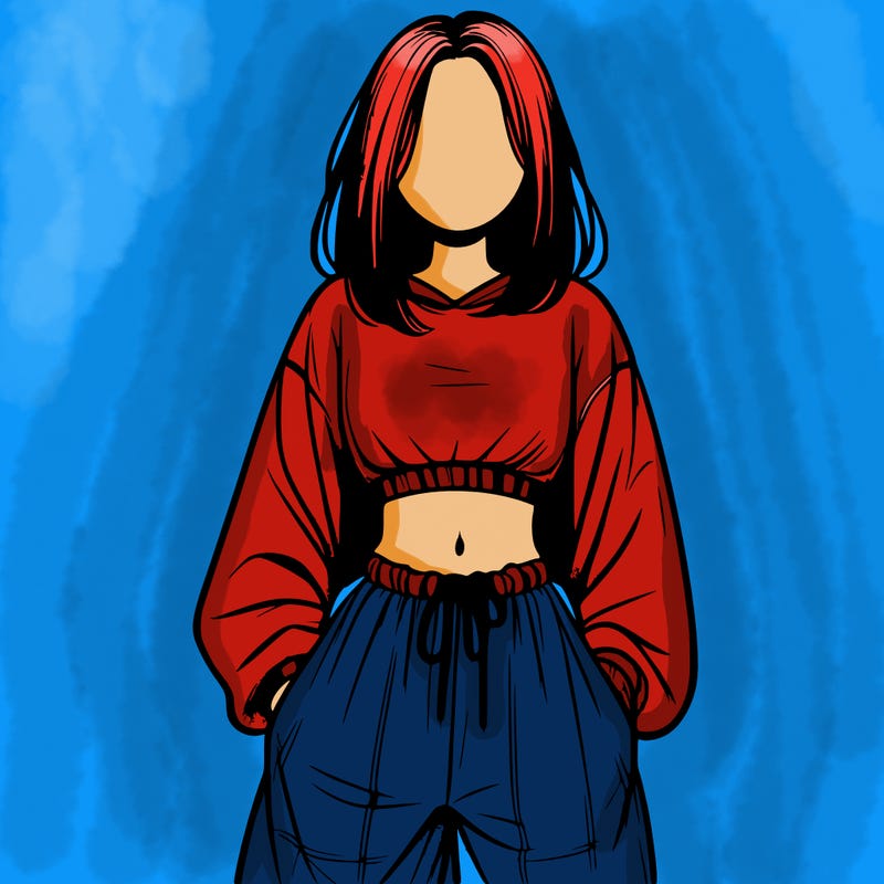 realistic girl faceless with baggy pants and a crop top