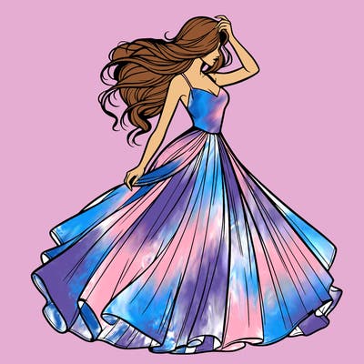 realistic woman with dress flowing in the wind