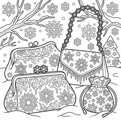Step into a world of winter elegance with this delightful coloring page featuring stylish evening bags covered in enchanting snowflakes. Perfect for young artists to express their creativity during the frosty season.