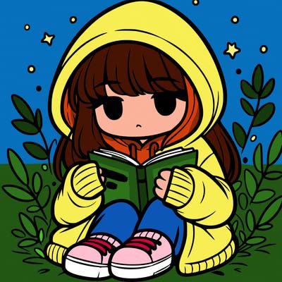 girl in oversized hoodie reading a book