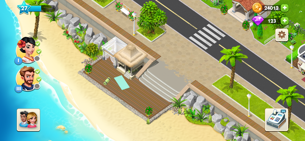 Vue aérienne d'un complexe spa en bord de mer avec un deck de yoga et une végétation tropicale