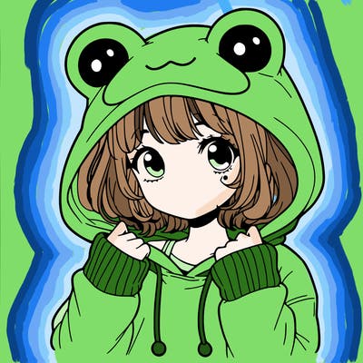 a cute teenage girl wearing a frog hoodie