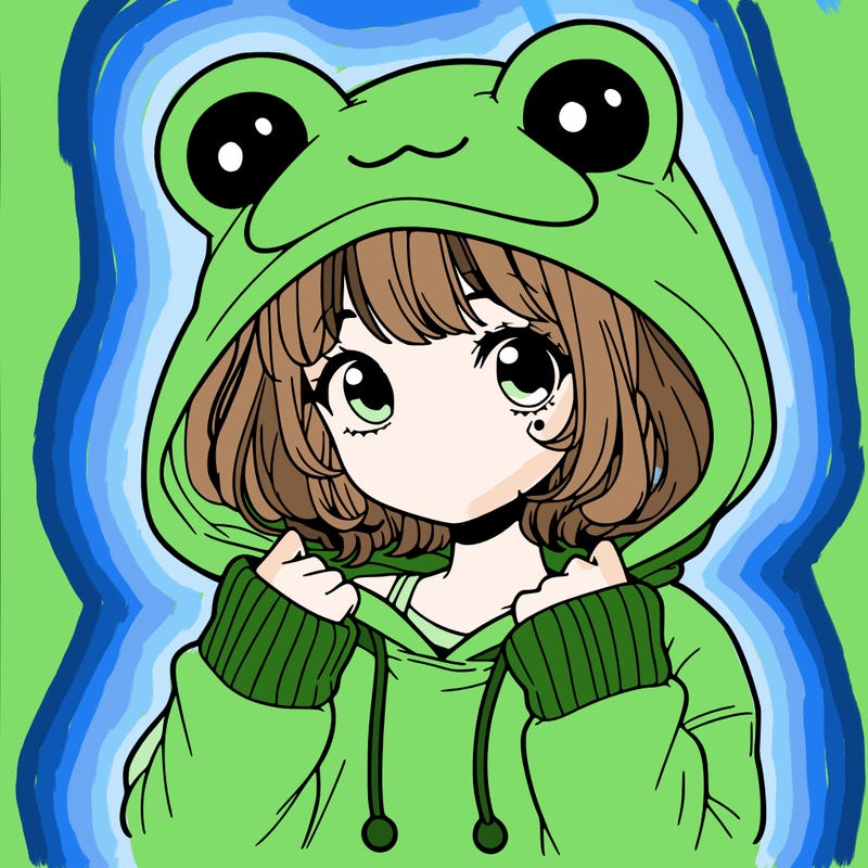 a cute teenage girl wearing a frog hoodie